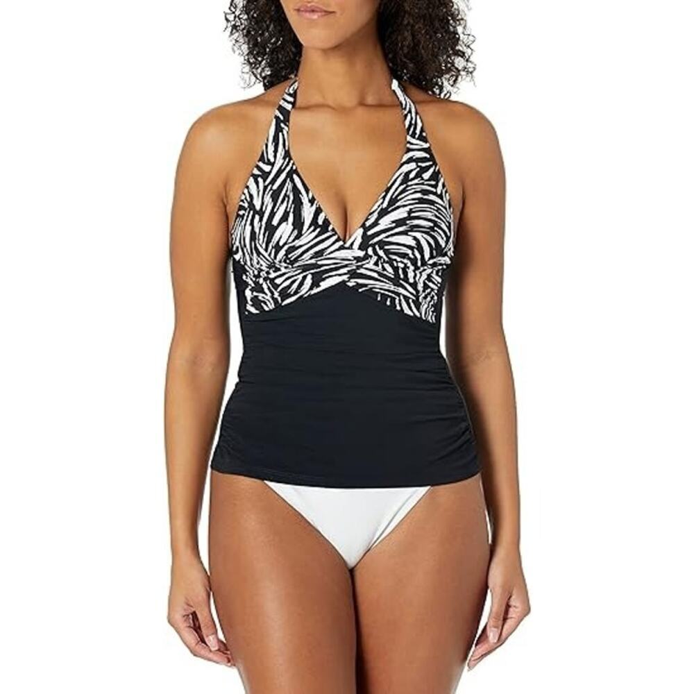 NWT Profile by Gottex Women's Standard Black Swan Halter Tankini Top Size 10